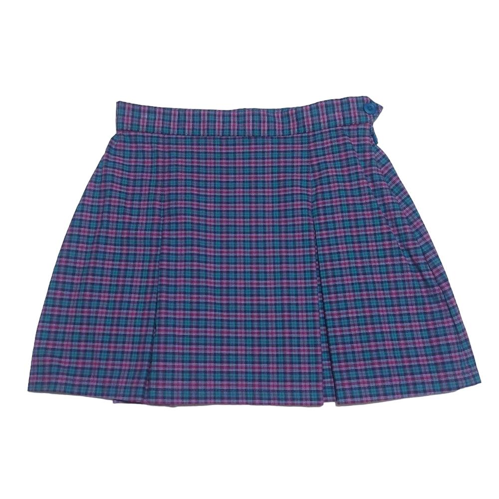 L.L. Bean inverted pleat plaid stretch mini skirt